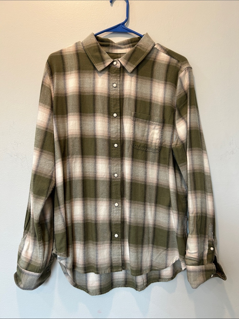 Olive Plaid Button-Down Shirt with Chest Pocket